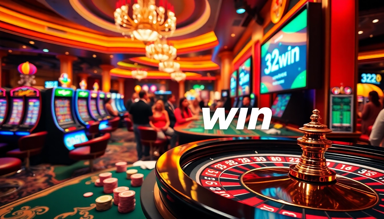 32win introduces a thrilling roulette table scene, filled with vibrant colors, action, and excitement in a lively casino atmosphere.